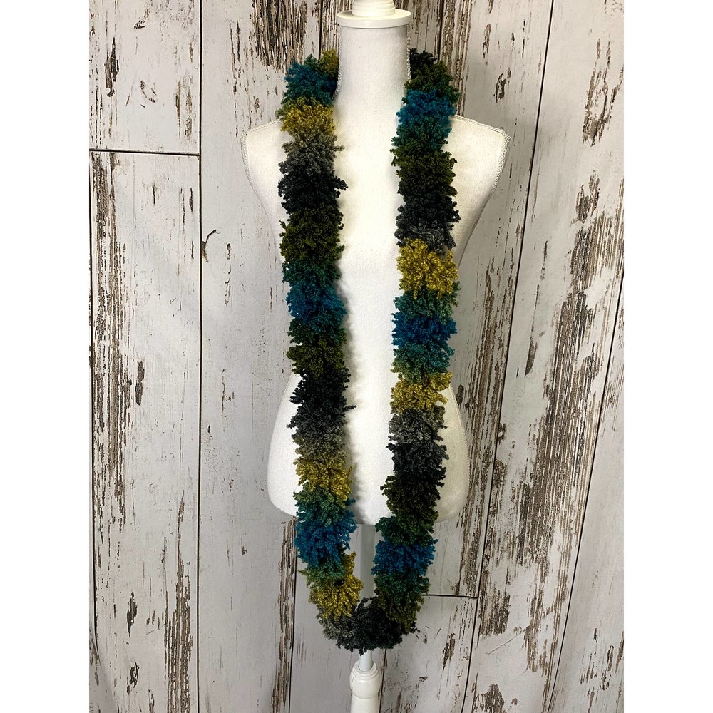 Gray/Green/Teal PomPom Infinity Scarf - Picture 2 of 3